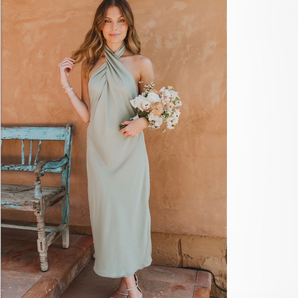Show Me Your MuMu | Jasmine Halter Midi Dress | Moss Green Crisp | XS | TAGS ON!